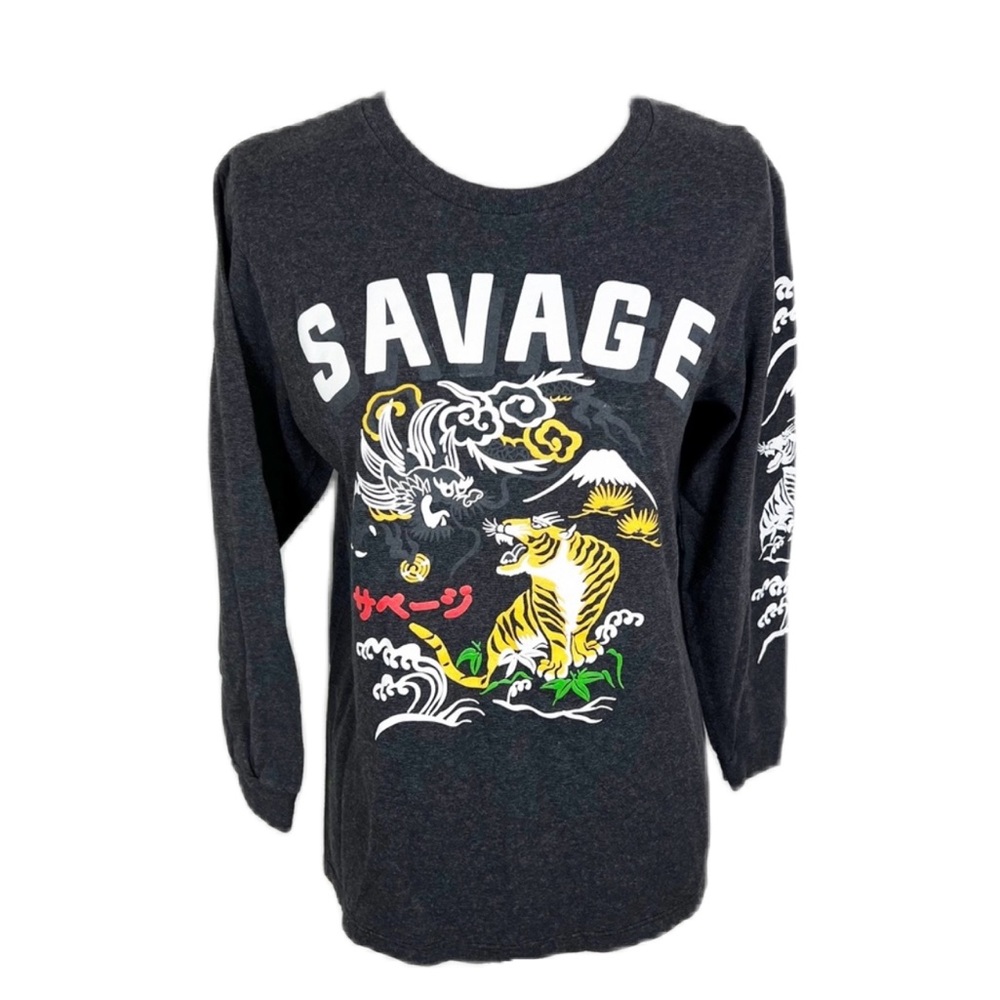 Hustle Avenue Sweater Youth Large Grey Savage Tiger Long Sleeve Pullover Boys